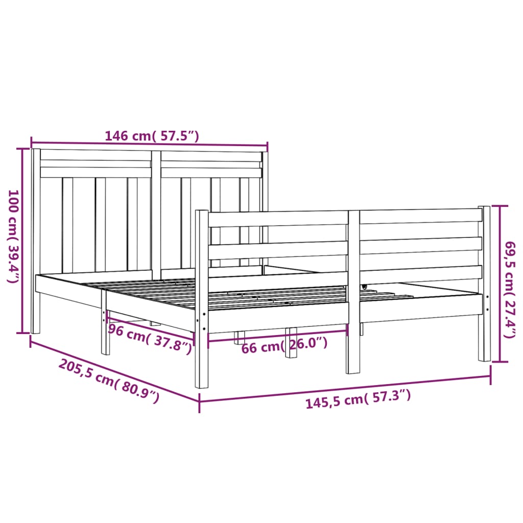 Estrutura de cama 140x200 cm madeira maciça branco