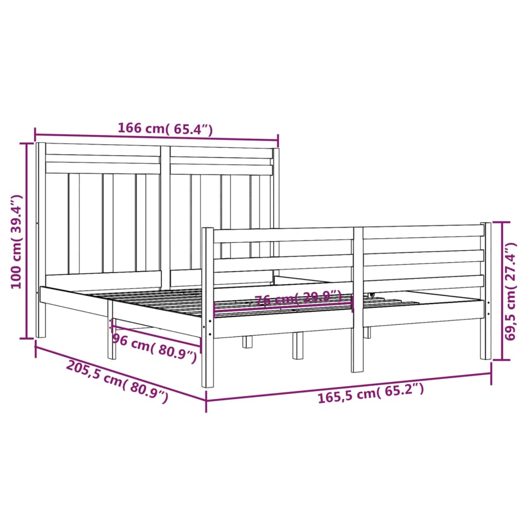 Estrutura de cama 160x200 cm madeira maciça castanho mel