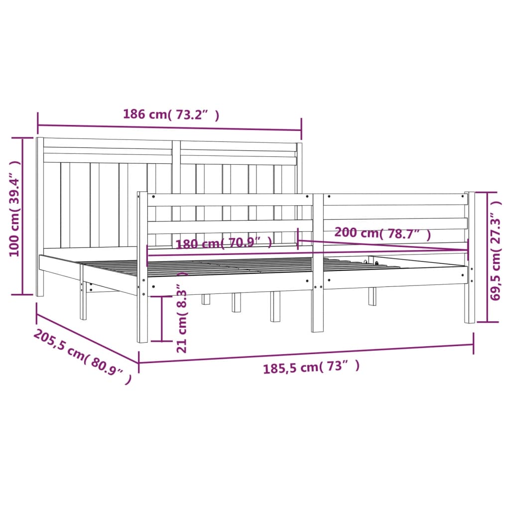 Estrutura de cama super king 180x200 cm madeira maciça