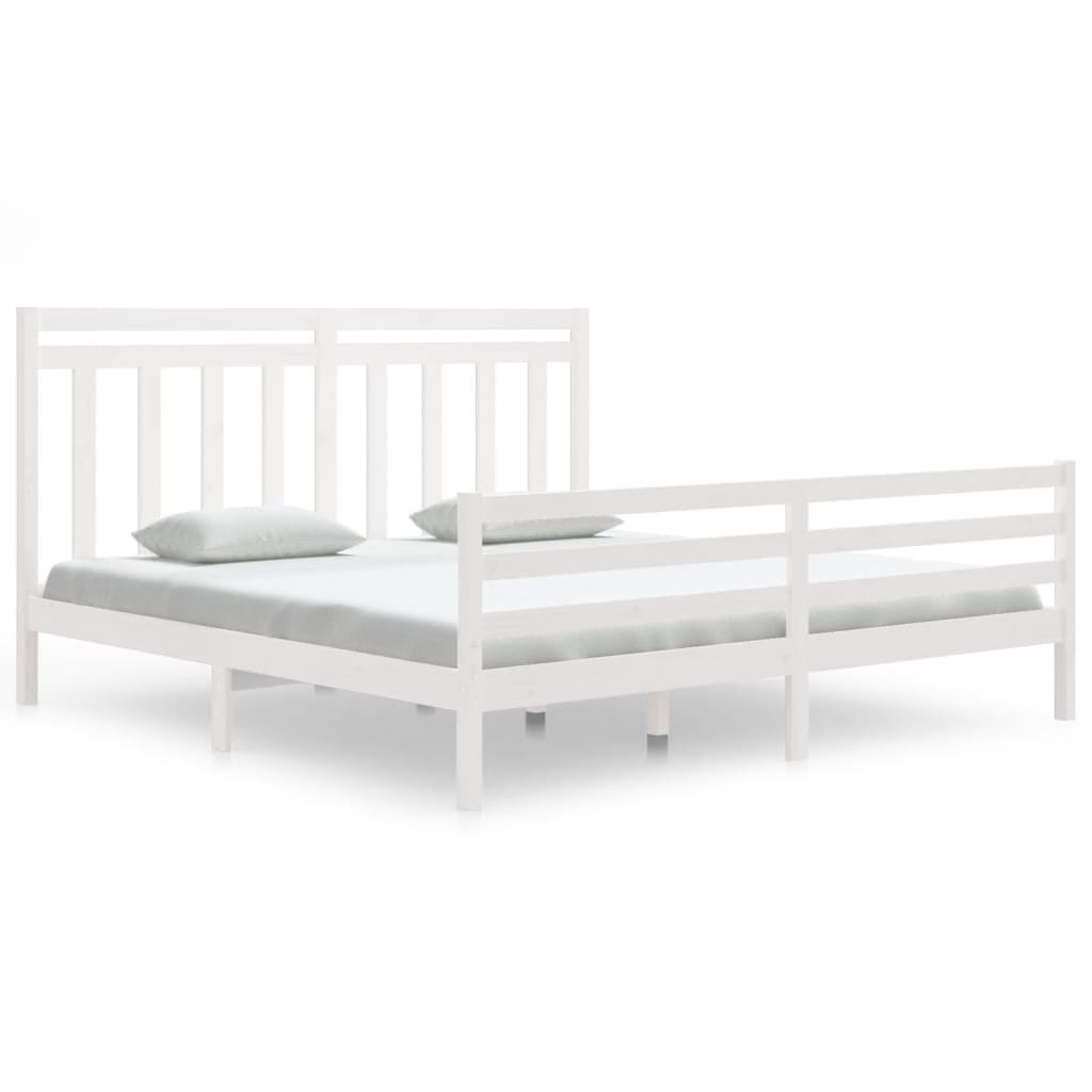 Estrutura de cama super king pinho maciço 180x200 cm branco