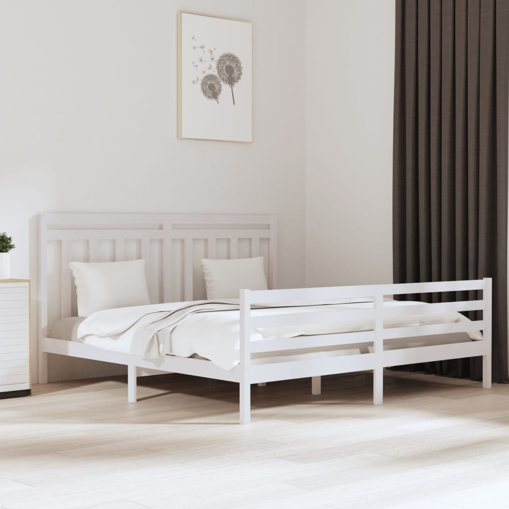 Estrutura de cama super king pinho maciço 180x200 cm branco