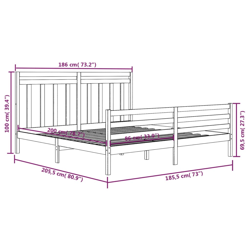 Estrutura de cama super king 180x200 cm madeira maciça preto