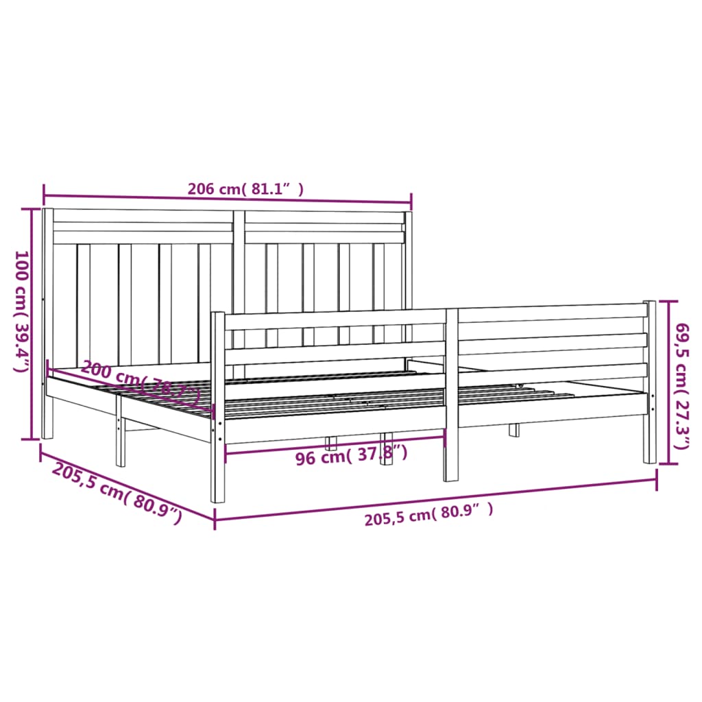 Estrutura de cama 200x200 cm madeira maciça