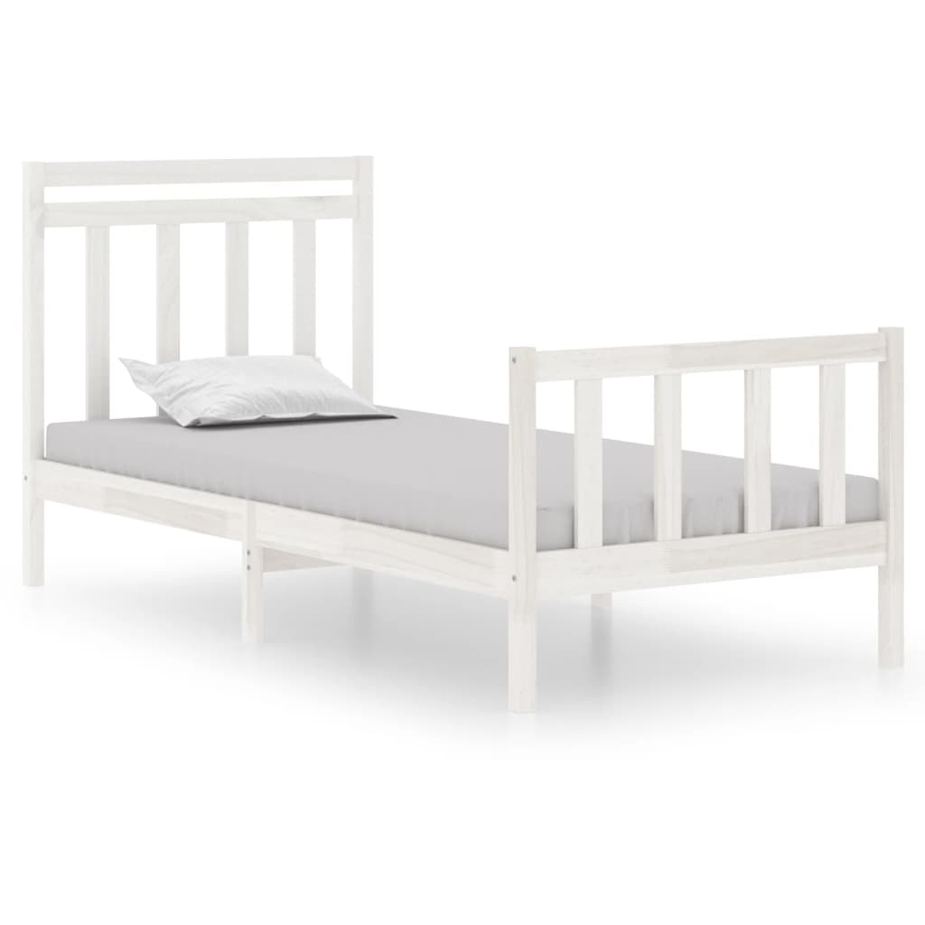 Estrutura de cama solteiro 90x190 cm madeira maciça branco