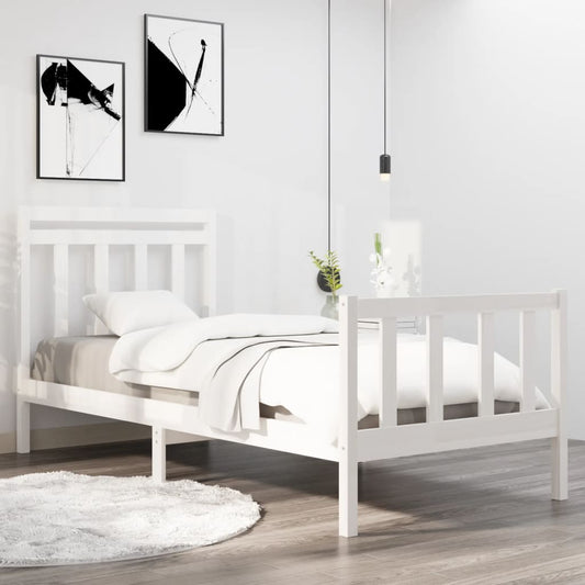 Estrutura de cama solteiro 90x190 cm madeira maciça branco