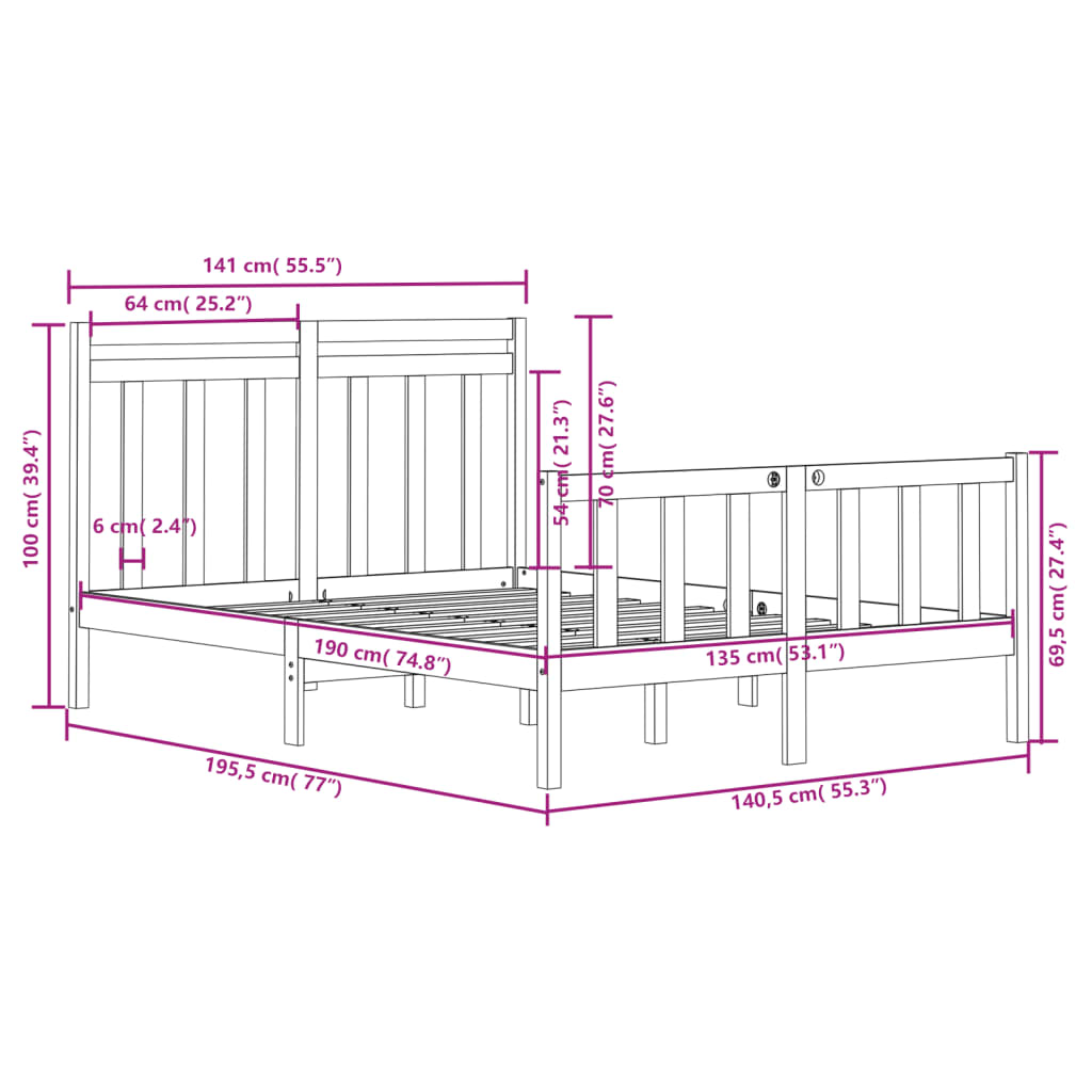 Estrutura de cama casal 135x190 cm madeira maciça branco