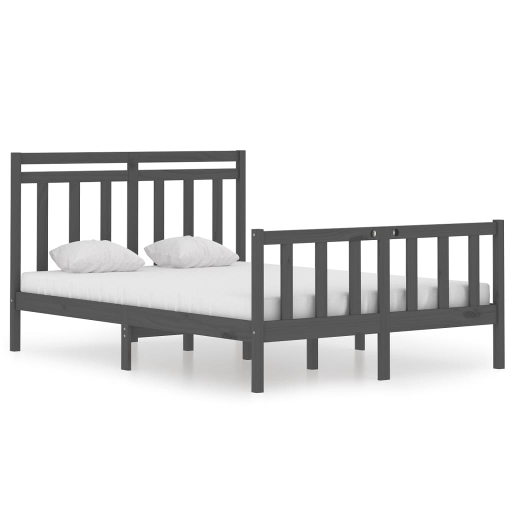 Estrutura de cama casal 135x190 cm madeira maciça cinzento