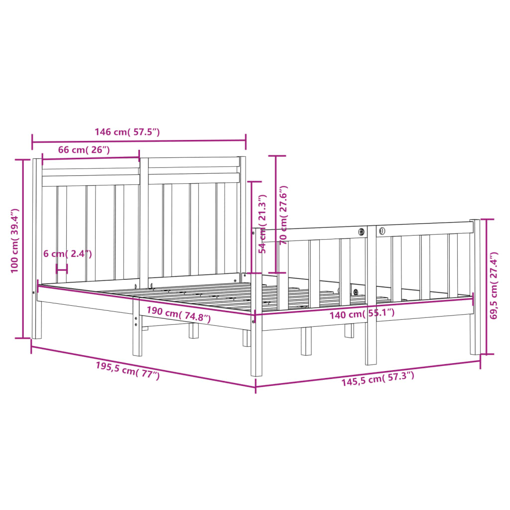 Estrutura de cama 140x190 cm madeira maciça branco