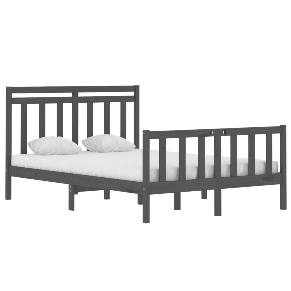 Estrutura de cama 140x190 cm madeira maciça cinzento