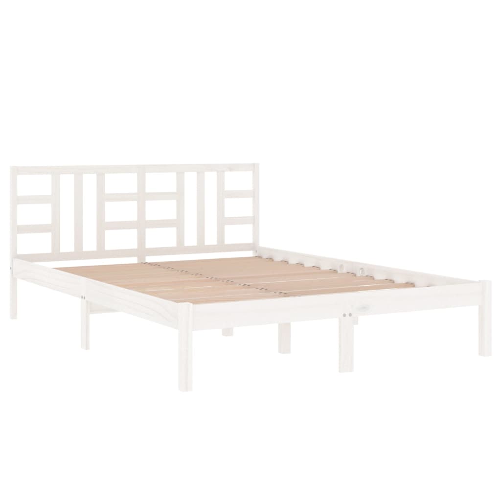 Estrutura de cama casal 135x190 cm madeira maciça branco