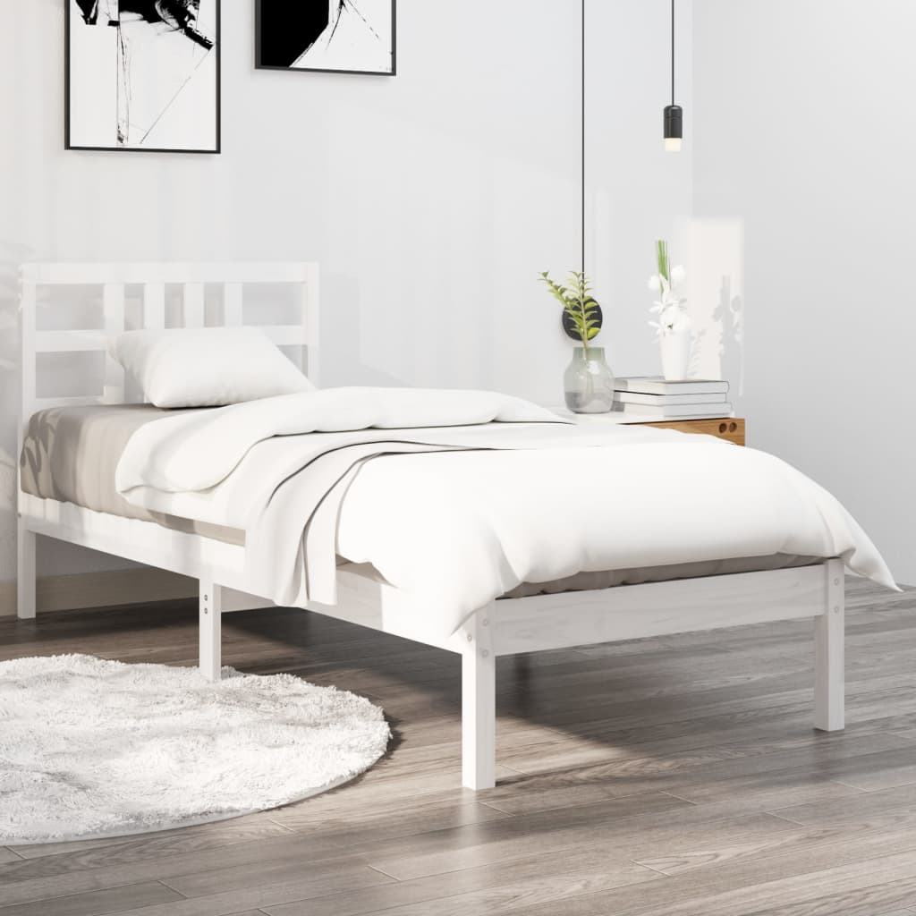 Estrutura de cama 100x200 cm madeira maciça branco