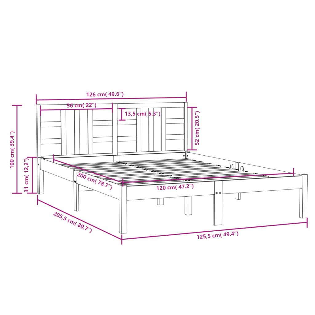 Estrutura de cama 120x200 cm madeira maciça castanho mel