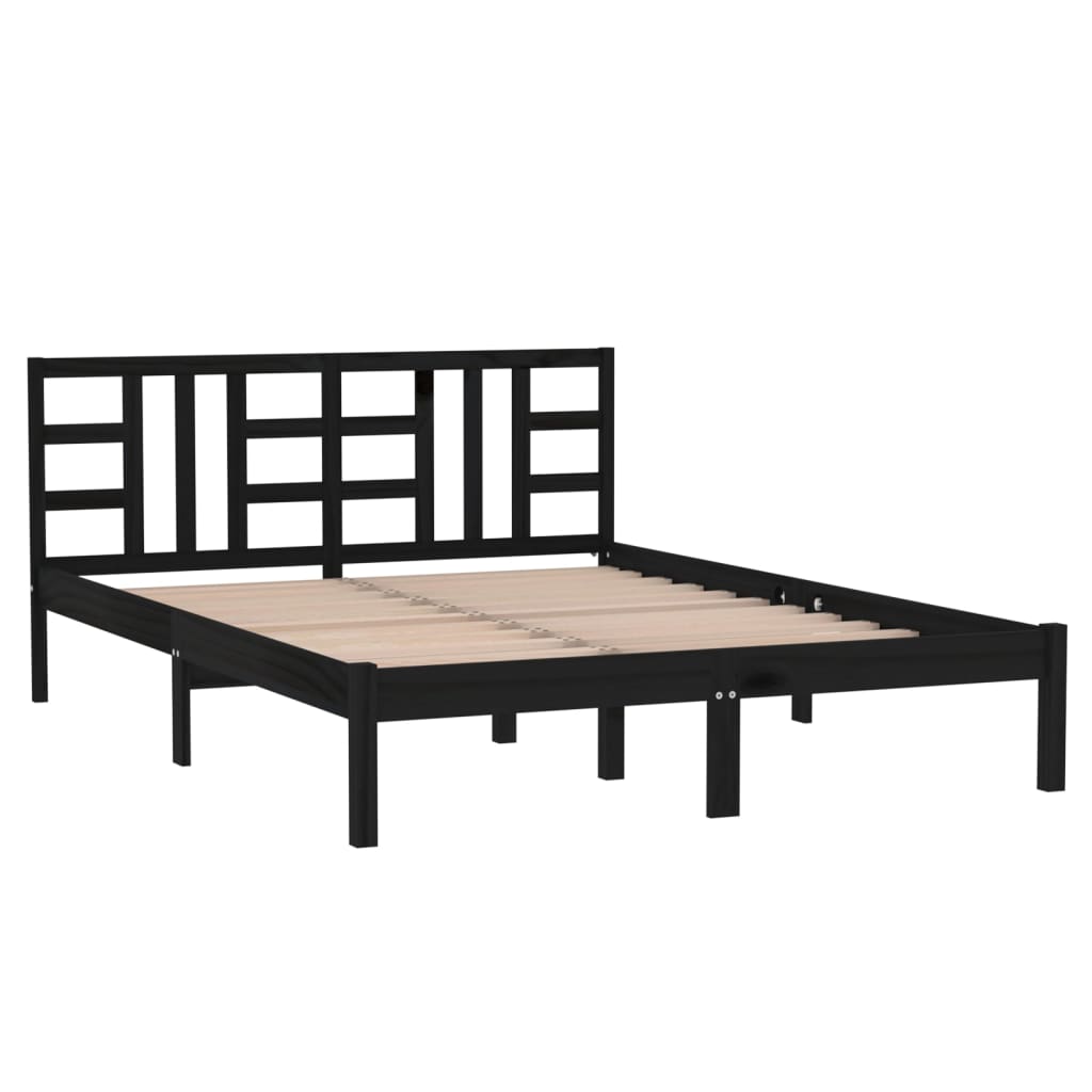 Estrutura de cama king 150x200 cm madeira maciça preto