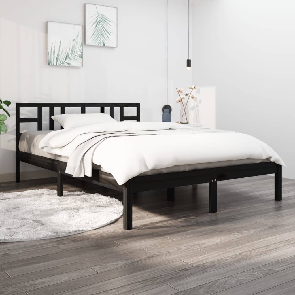 Estrutura de cama king 150x200 cm madeira maciça preto