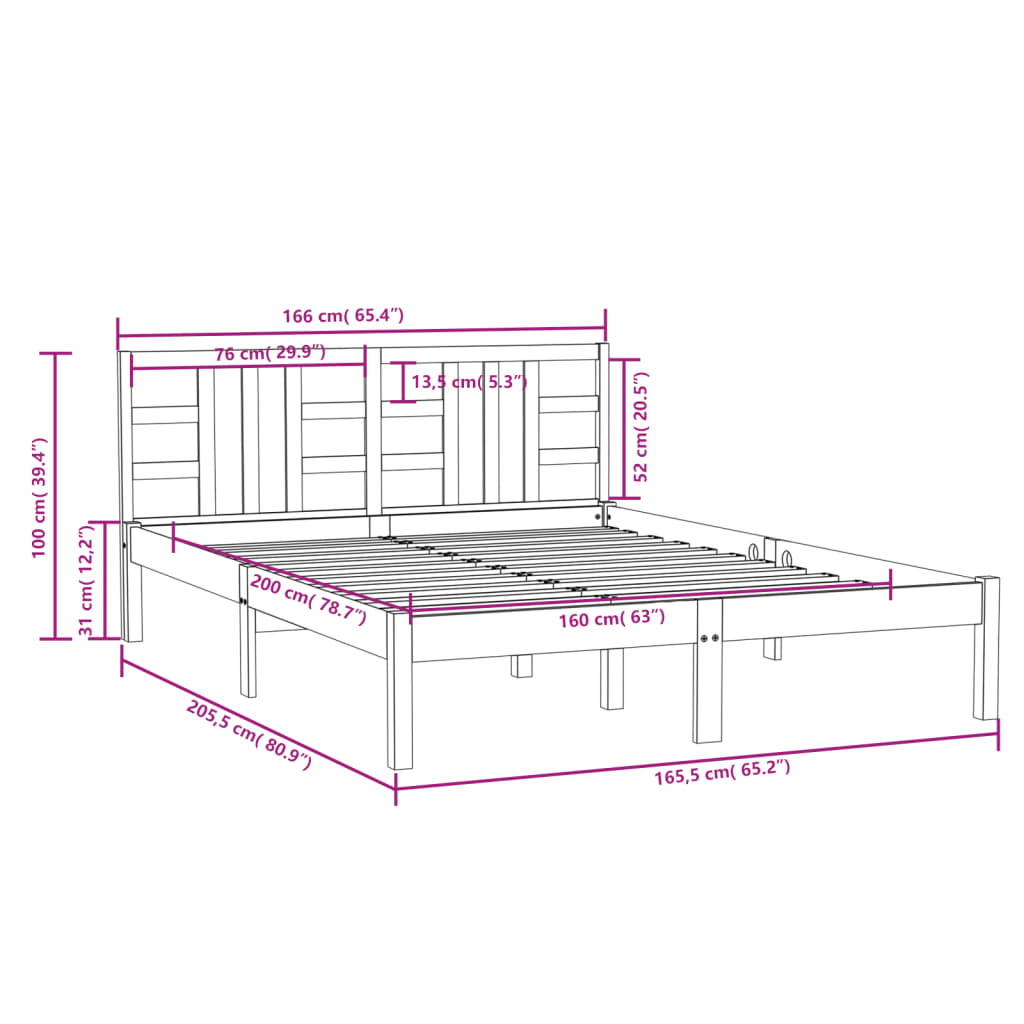 Estrutura de cama 160x200 cm madeira maciça castanho mel