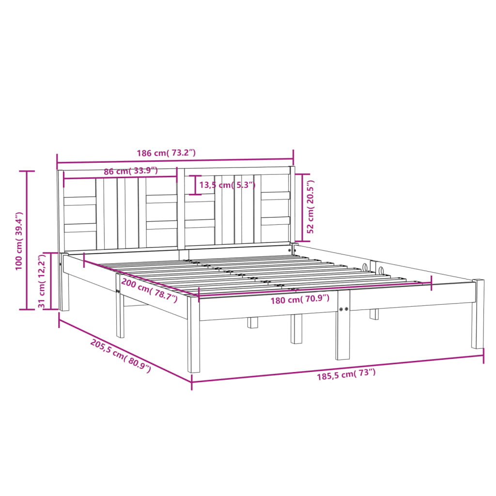 Estrutura de cama super king 180x200 cm madeira maciça