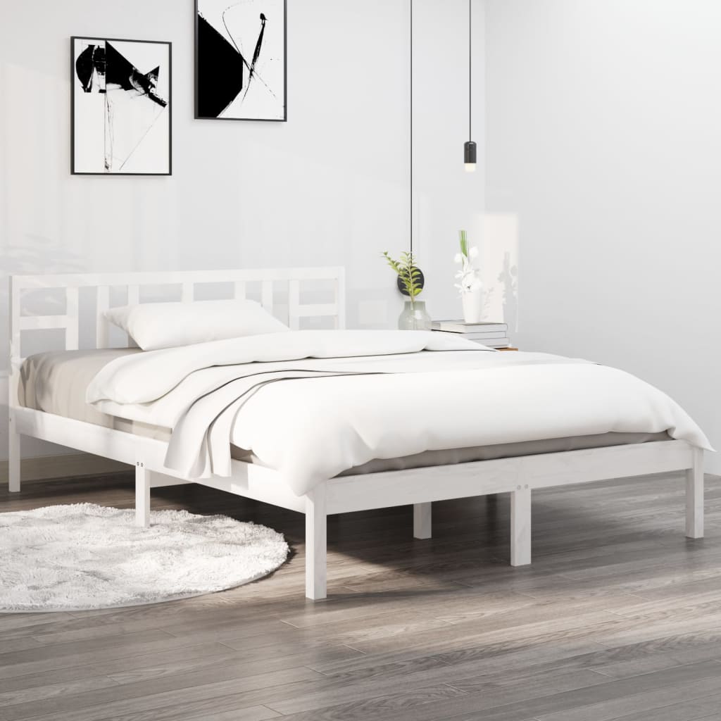 Estrutura de cama super king pinho maciço 180x200 cm branco