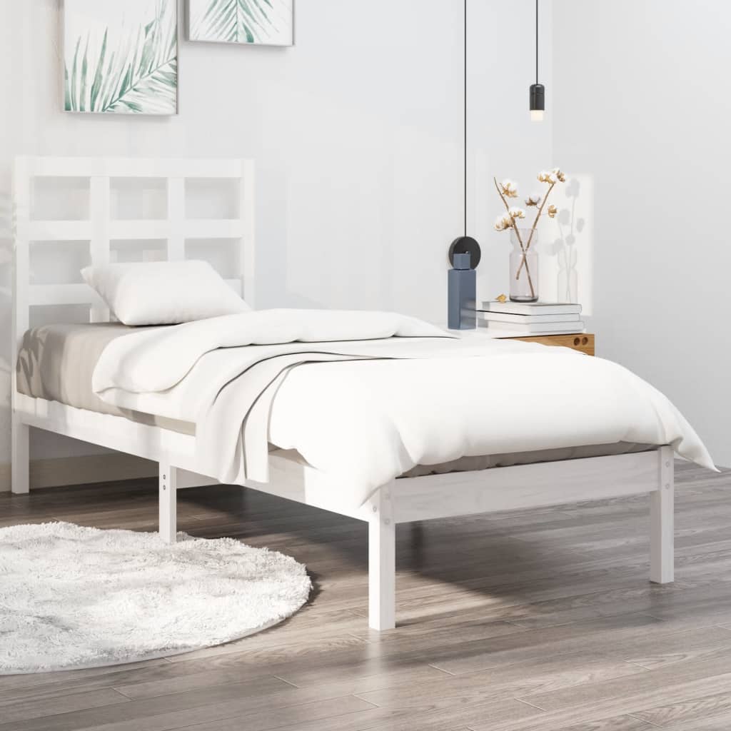 Estrutura de cama solteiro 90x190 cm madeira maciça branco