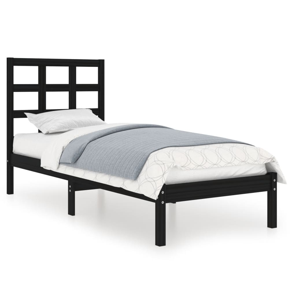 Estrutura de cama solteiro 90x190 cm madeira maciça preto