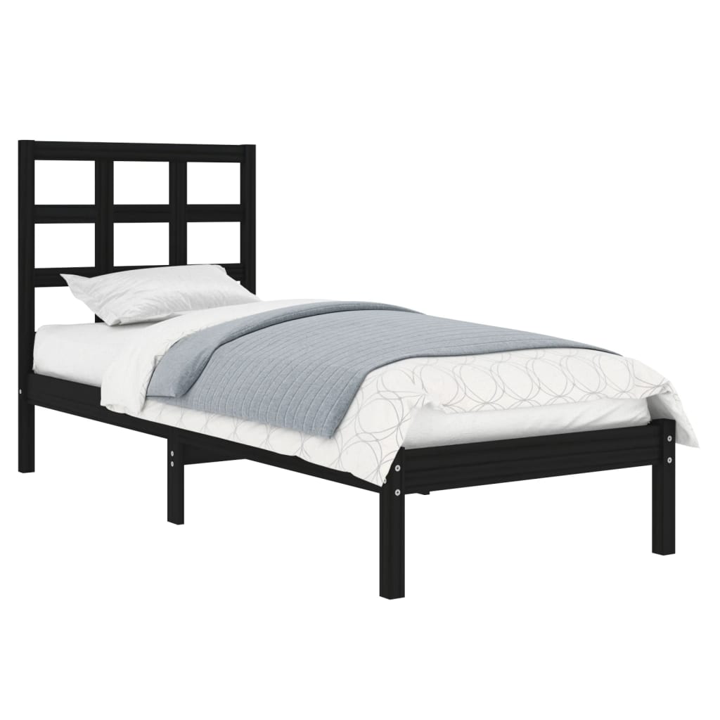 Estrutura de cama solteiro 90x190 cm madeira maciça preto