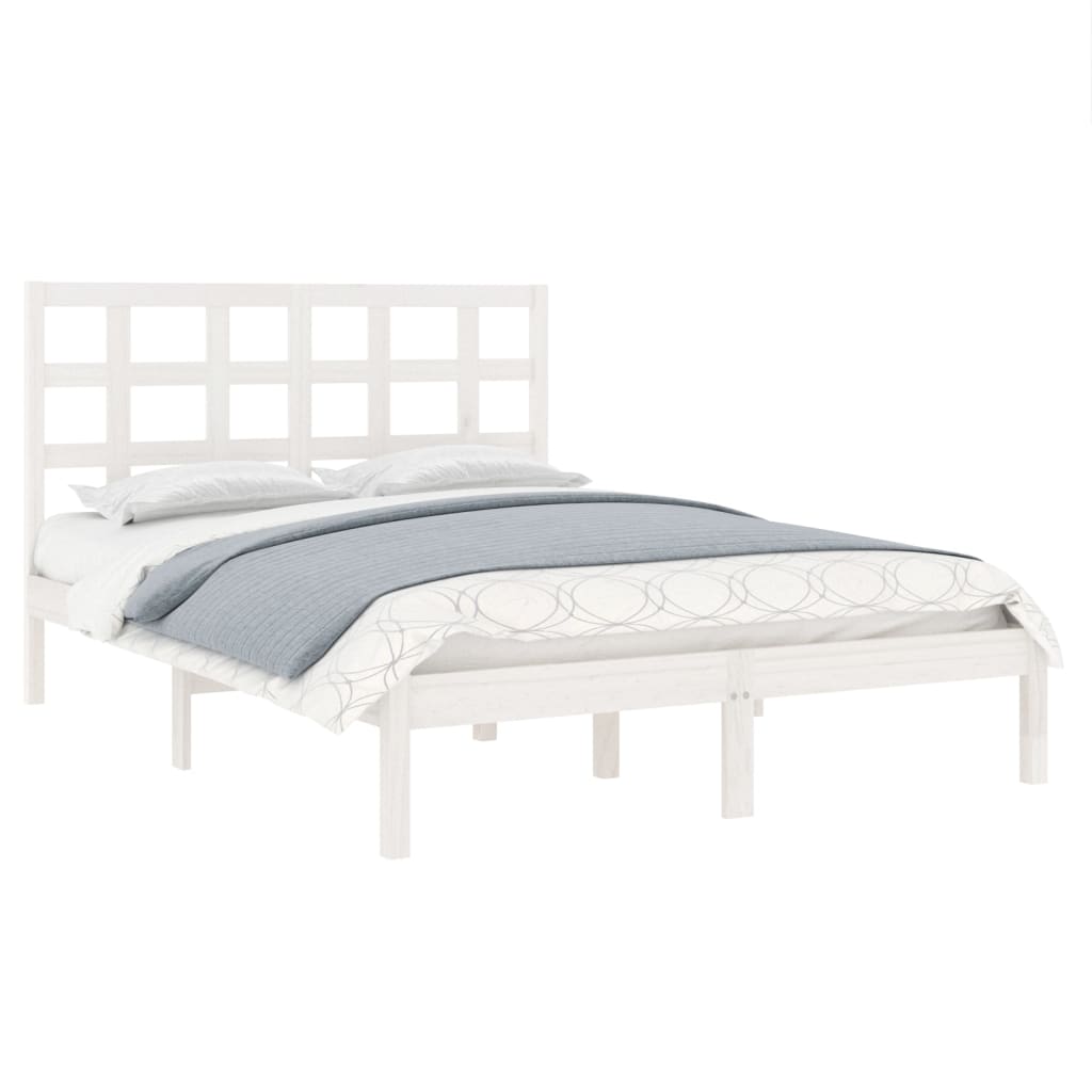 Estrutura de cama casal 135x190 cm madeira maciça branco