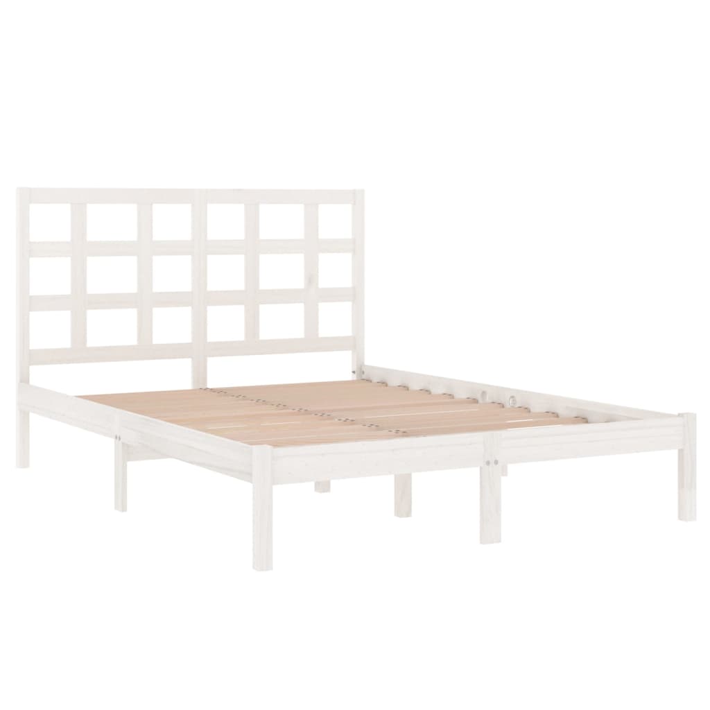 Estrutura de cama casal 135x190 cm madeira maciça branco