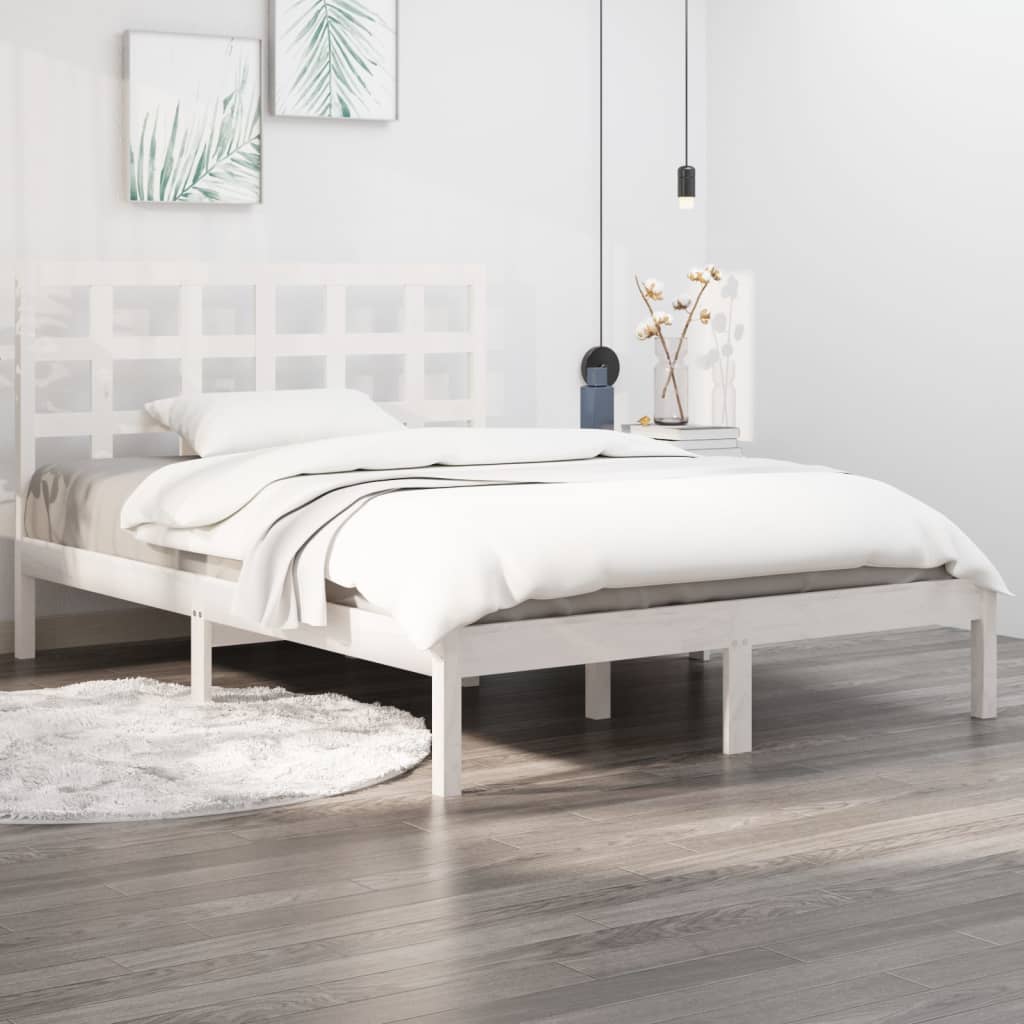 Estrutura de cama casal 135x190 cm madeira maciça branco