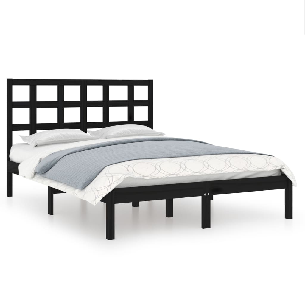 Estrutura de cama casal 135x190 cm madeira maciça preto