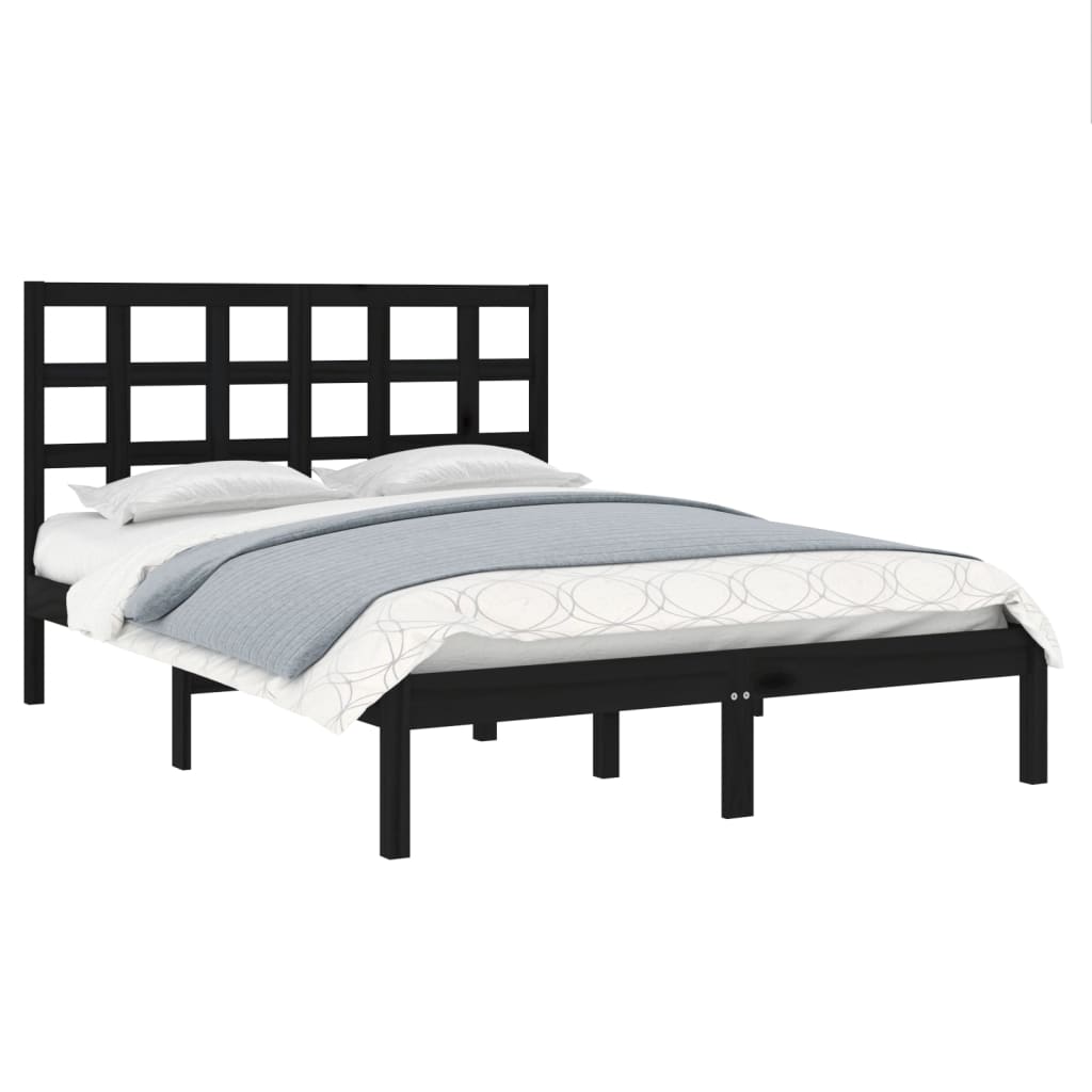 Estrutura de cama casal 135x190 cm madeira maciça preto