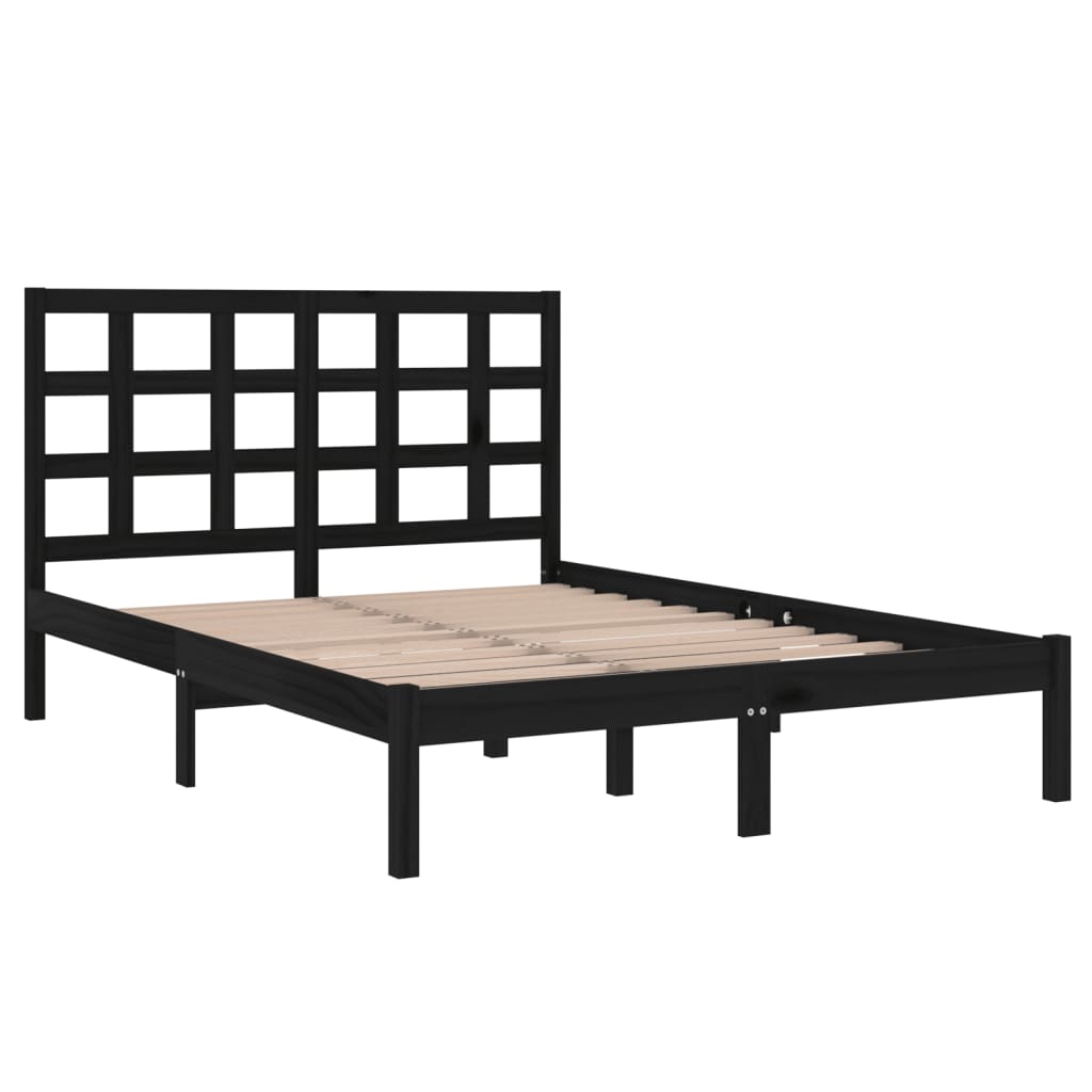 Estrutura de cama casal 135x190 cm madeira maciça preto