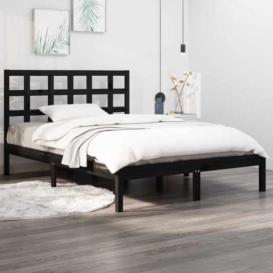 Estrutura de cama casal 135x190 cm madeira maciça preto