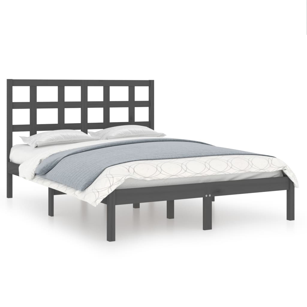 Estrutura de cama 140x190 cm madeira maciça cinzento