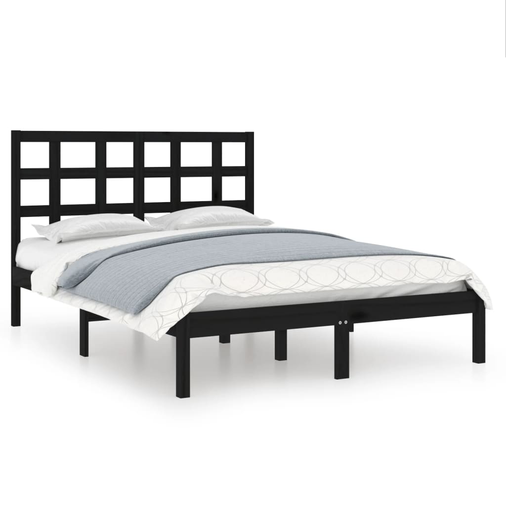 Estrutura de cama 140x190 cm madeira maciça preto