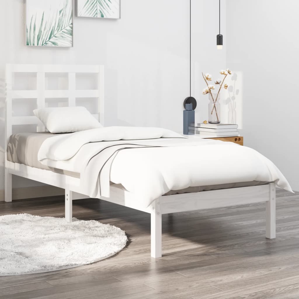 Estrutura de cama 100x200 cm madeira maciça branco