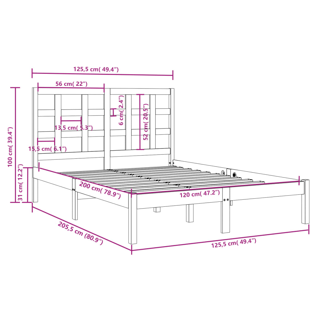 Estrutura de cama 120x200 cm madeira maciça branco