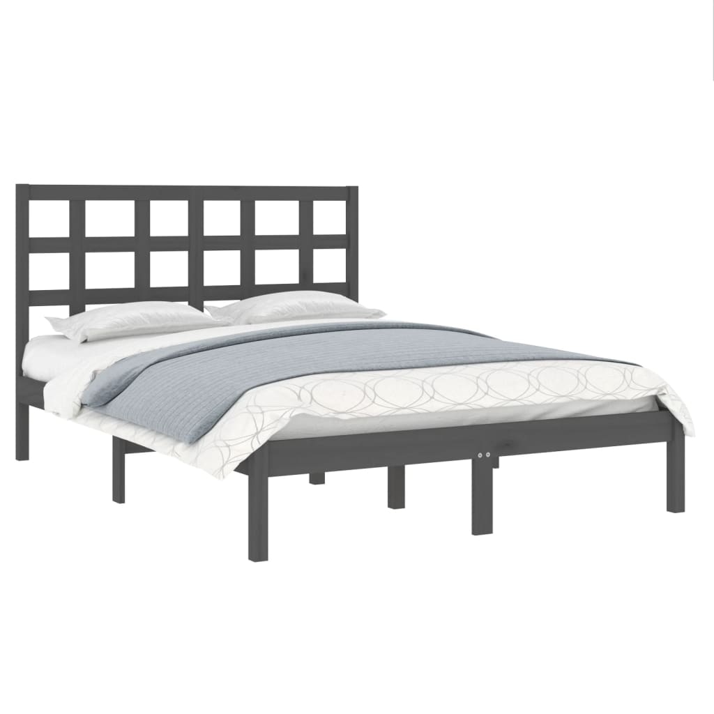 Estrutura de cama king 150x200 cm madeira maciça cinza