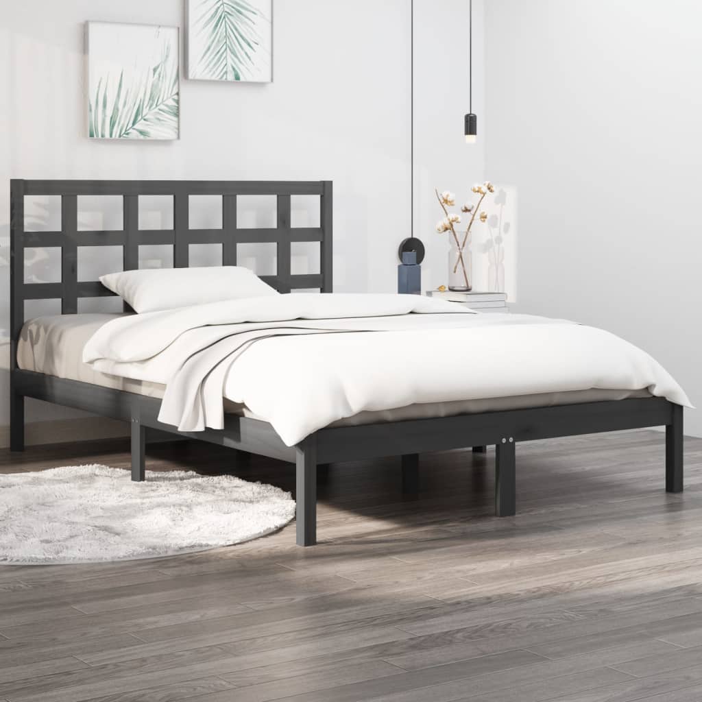 Estrutura de cama king 150x200 cm madeira maciça cinza