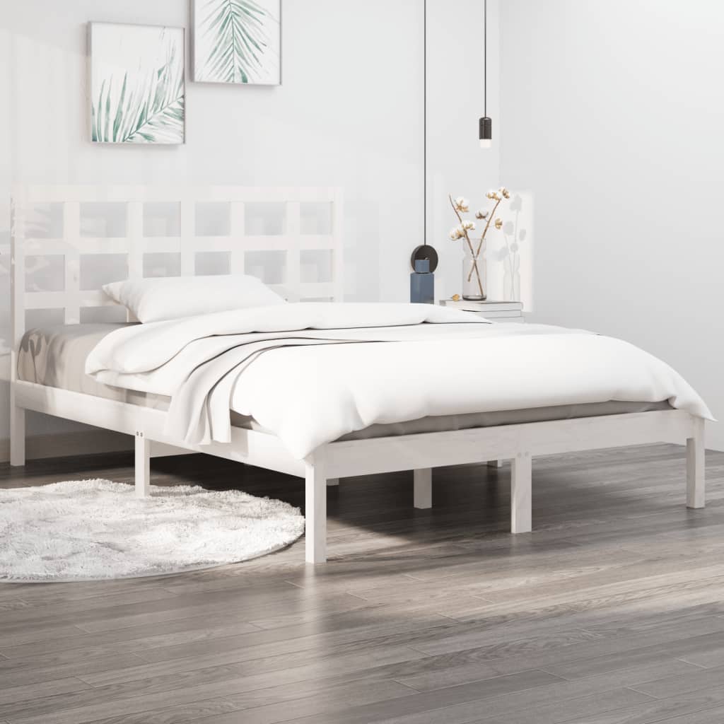 Estrutura de cama super king pinho maciço 180x200 cm branco