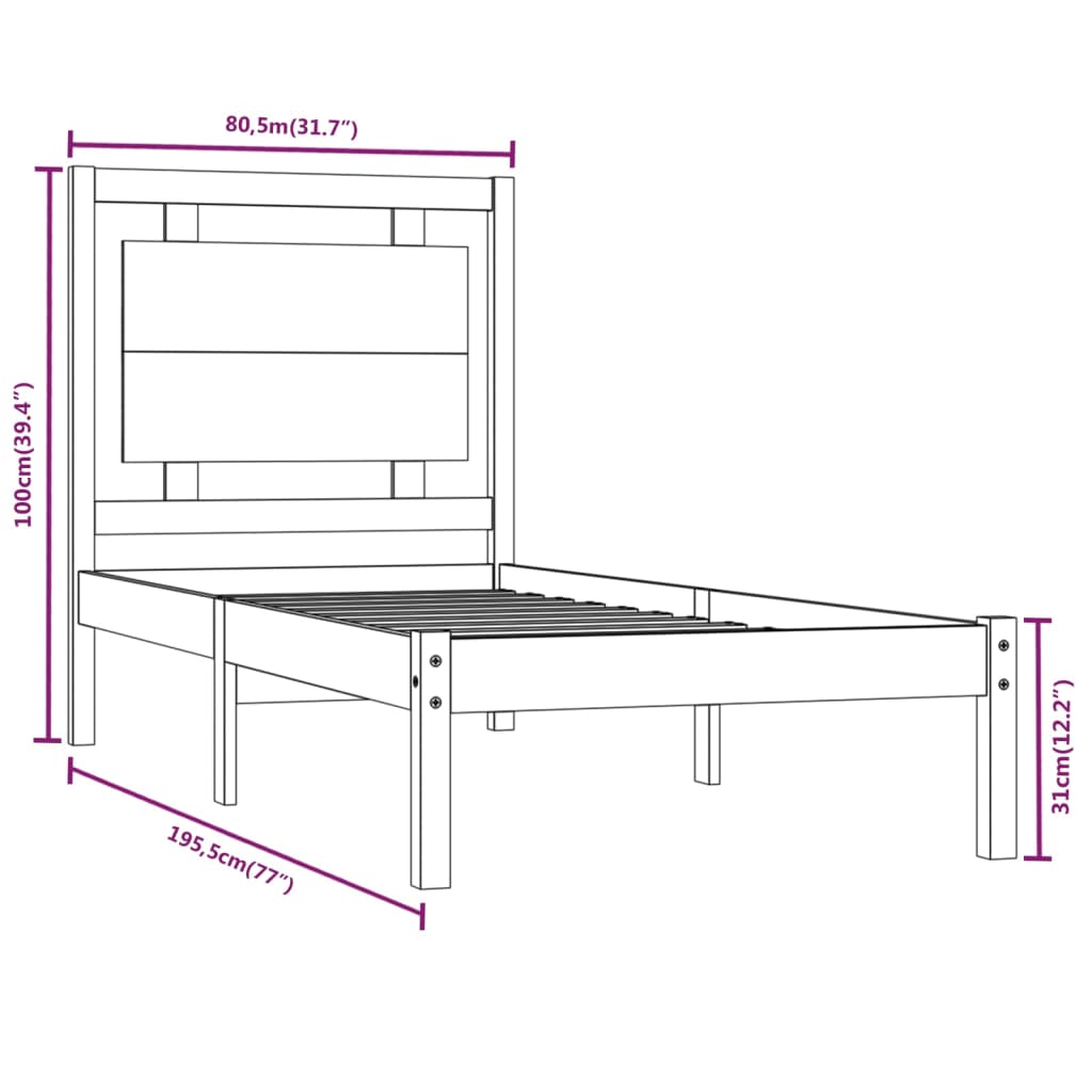 Estrutura de cama pequena solteiro 75x190 cm madeira maciça