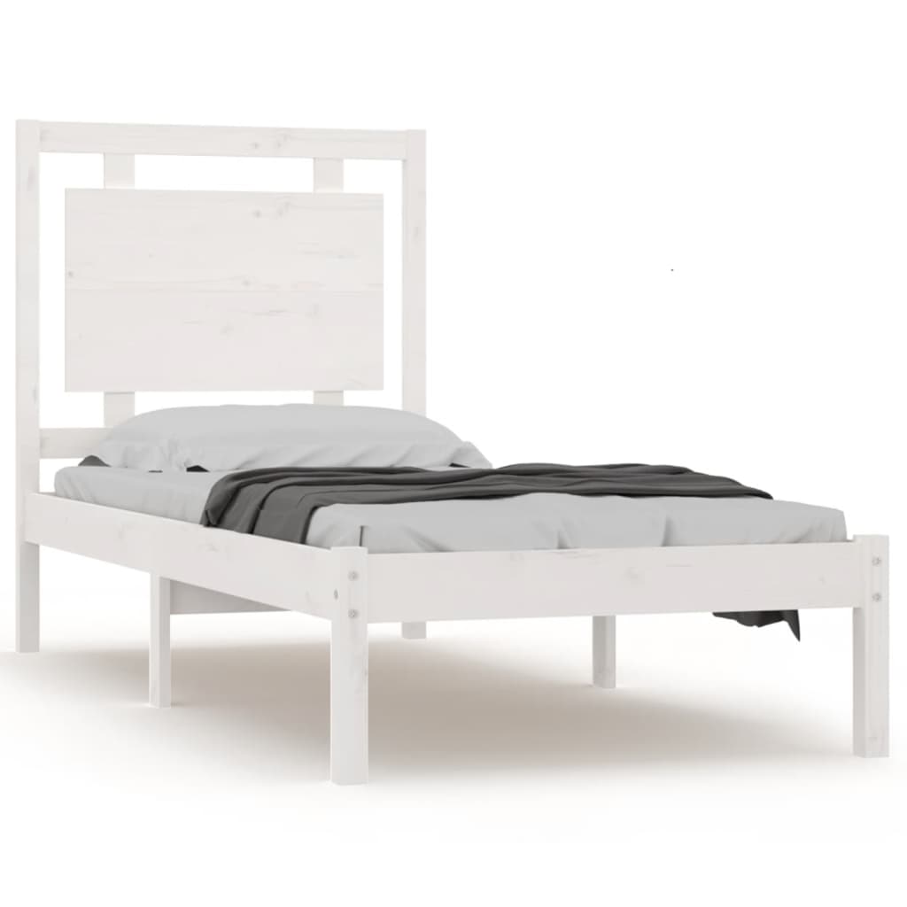 Estrutura de cama solteiro 90x190 cm madeira maciça branco