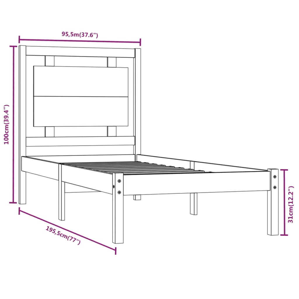 Estrutura de cama solteiro 90x190 cm madeira maciça branco