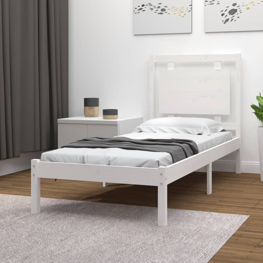 Estrutura de cama solteiro 90x190 cm madeira maciça branco