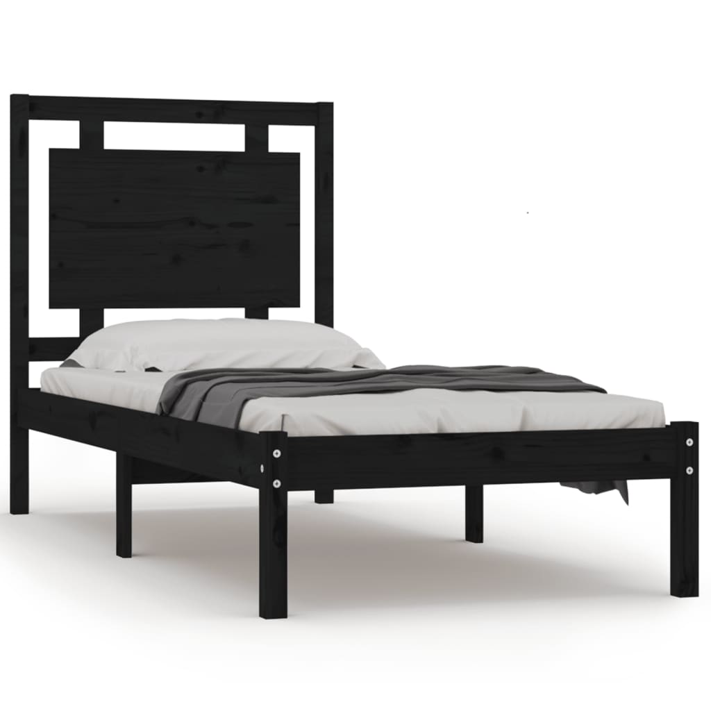 Estrutura de cama solteiro 90x190 cm madeira maciça preto