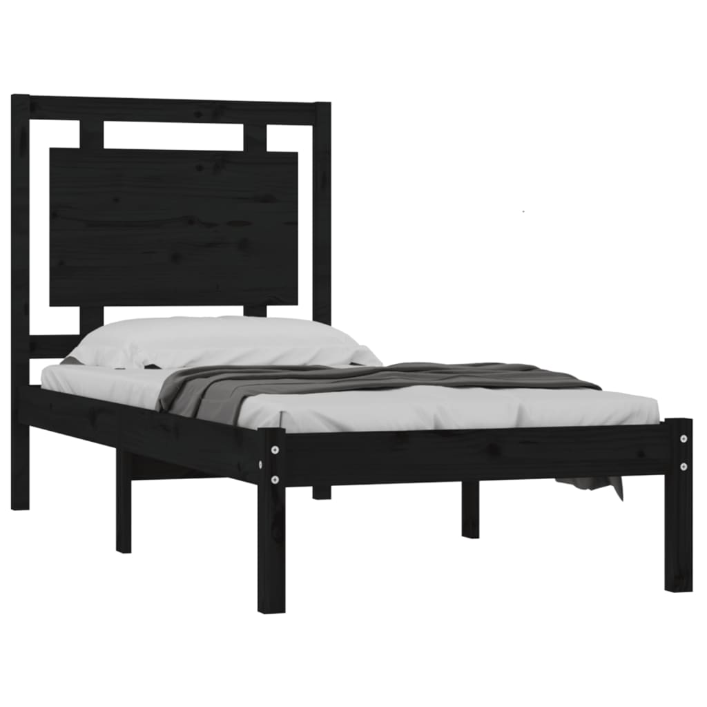 Estrutura de cama solteiro 90x190 cm madeira maciça preto