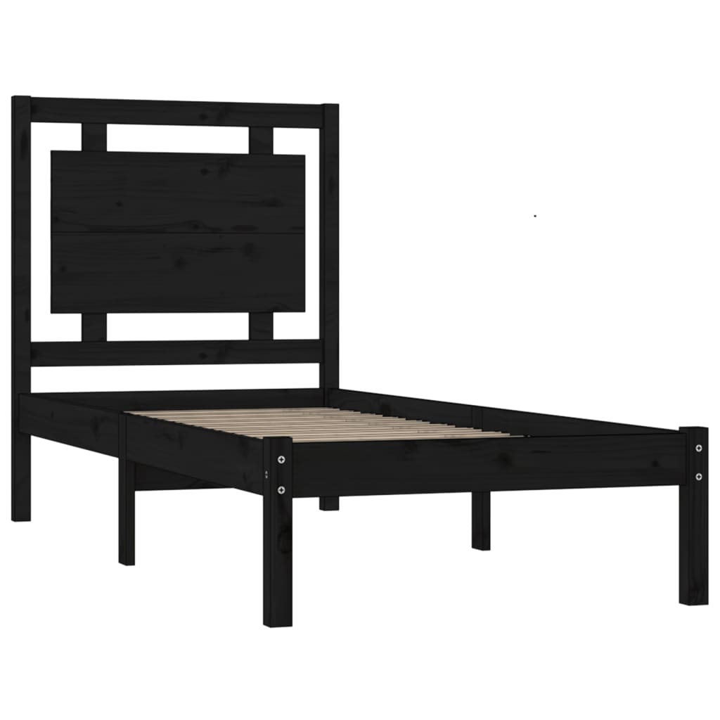 Estrutura de cama solteiro 90x190 cm madeira maciça preto