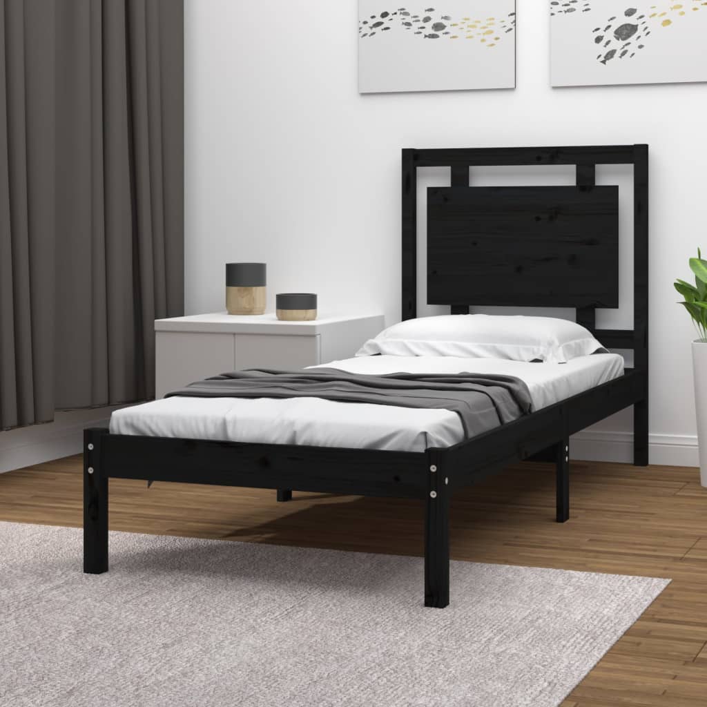 Estrutura de cama solteiro 90x190 cm madeira maciça preto