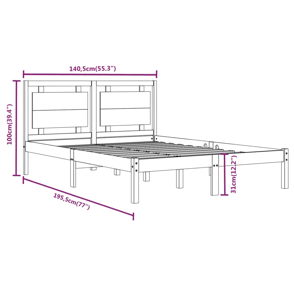 Estrutura de cama dupla 135x190 cm madeira maciça