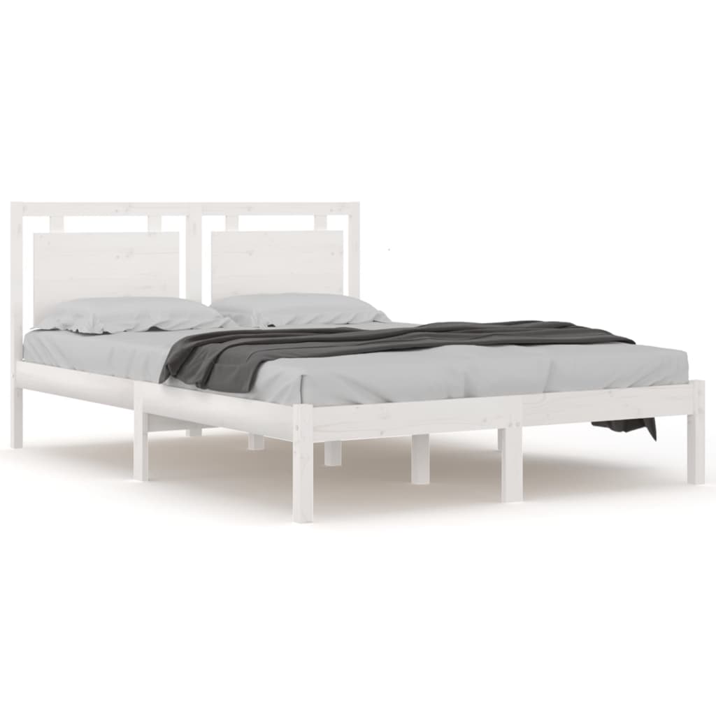 Estrutura de cama casal 135x190 cm madeira maciça branco