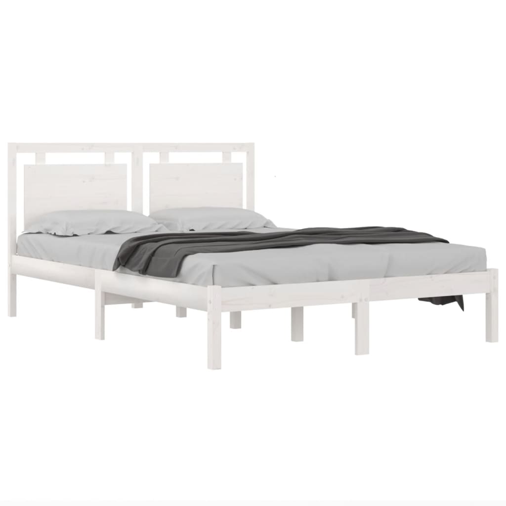 Estrutura de cama casal 135x190 cm madeira maciça branco