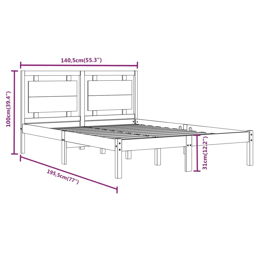 Estrutura de cama casal 135x190 cm madeira maciça branco